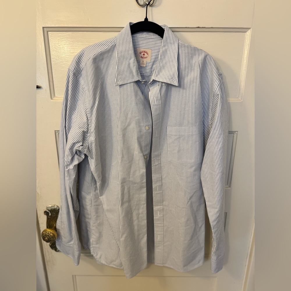 Brooks Brothers Shirt Mens XL Blue Stripe Button Down Preppy Oxford Classic